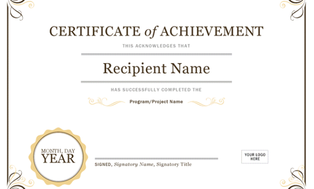 Word Certificate Of Achievement Template Professional Inside Scholarship Certificate Template Word