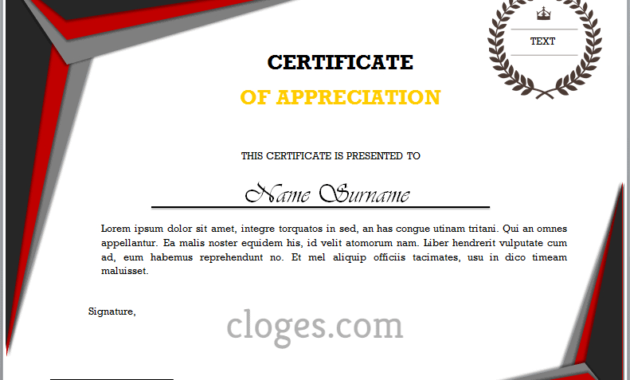Word Certificate Of Appreciation Template Intended For Certificate Of Recognition Word Template