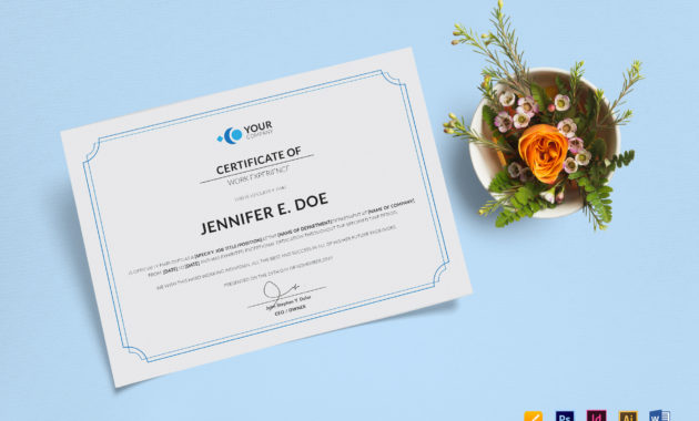 Work Experience Certificate Template In Psd Word Within Mock Certificate Template