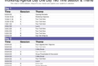 Workshop Agenda Day One Day Two Time Session And Theme Regarding Awesome Agenda Template For Training Session