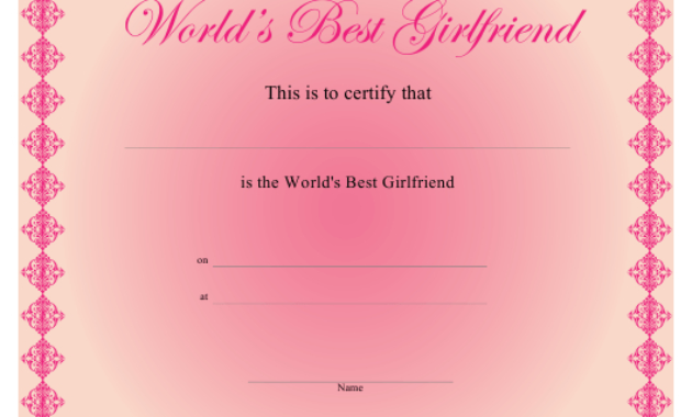World'S Best Girlfriend Certificate Template Download Pertaining To Quality Best Boyfriend Certificate Template