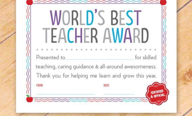 World'S Best Teacher Award Printablethefineporcupine Regarding Amazing Best Teacher Certificate