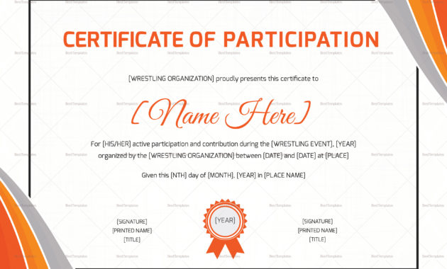 Wrestling Participation Certificate Design Template In Psd With Regard To Templates For Certificates Of Participation