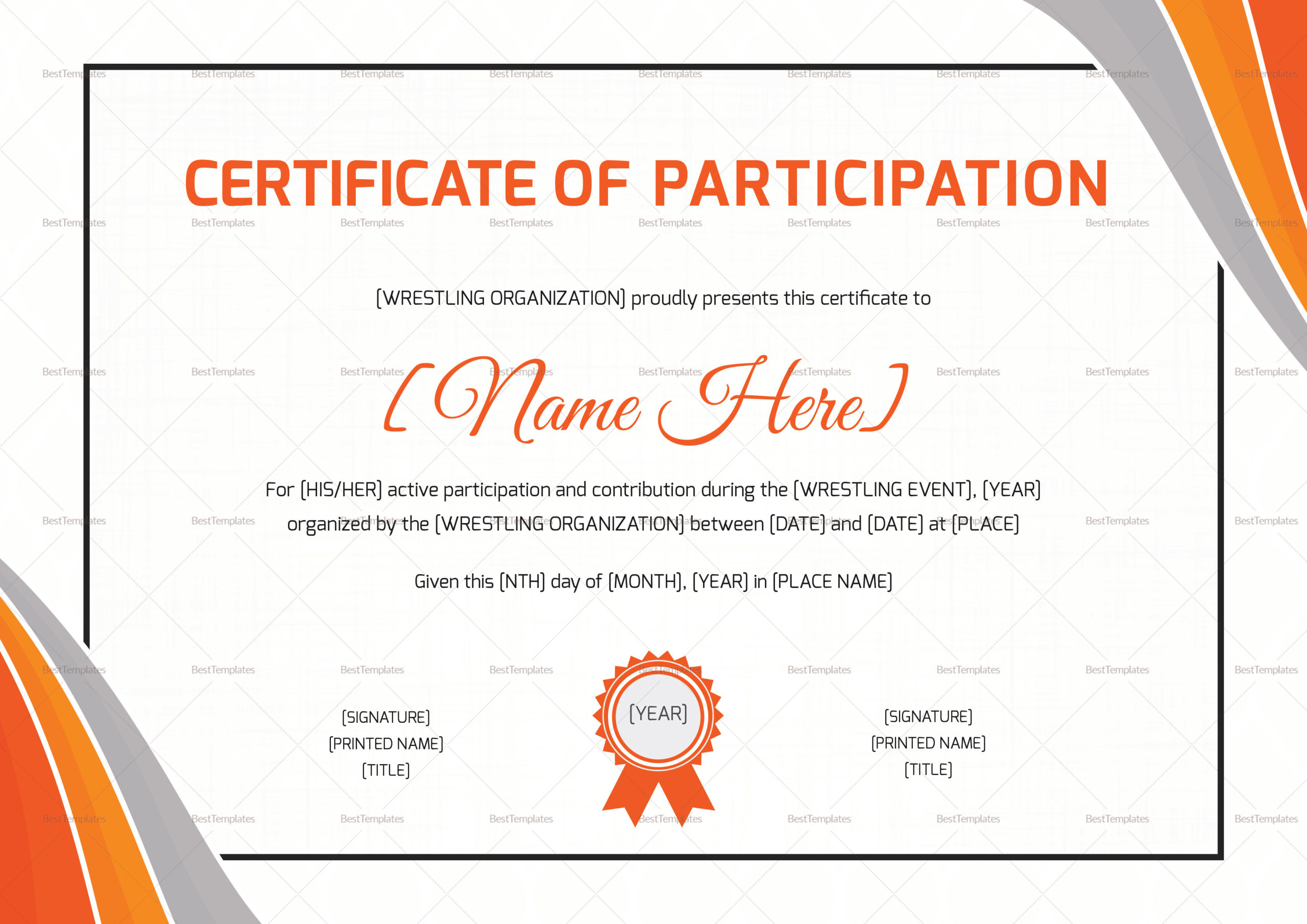 Wrestling Participation Certificate Design Template In Psd With Regard To Templates For Certificates Of Participation