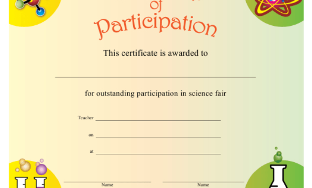 Yellow Science Fair Certificate Of Participation Template Pertaining To Free Science Achievement Award Certificate Templates