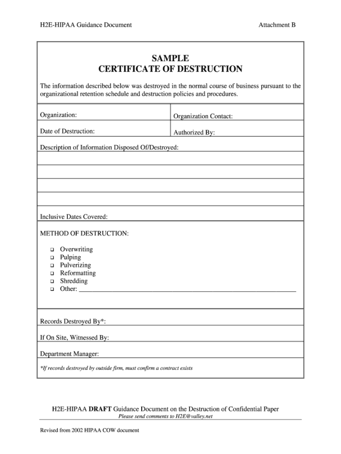 Certificate of destruction template: Fill out & sign online DocHub Certificate of destruction template: Fill out & sign online DocHub