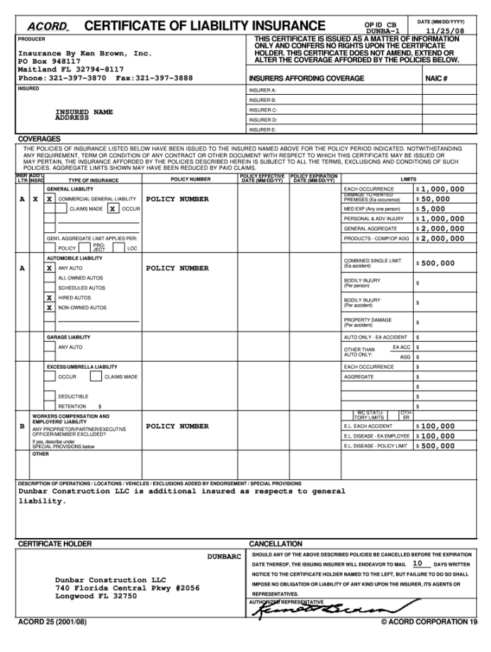 Certificate of insurance form: Fill out & sign online DocHub Certificate of insurance form: Fill out & sign online DocHub