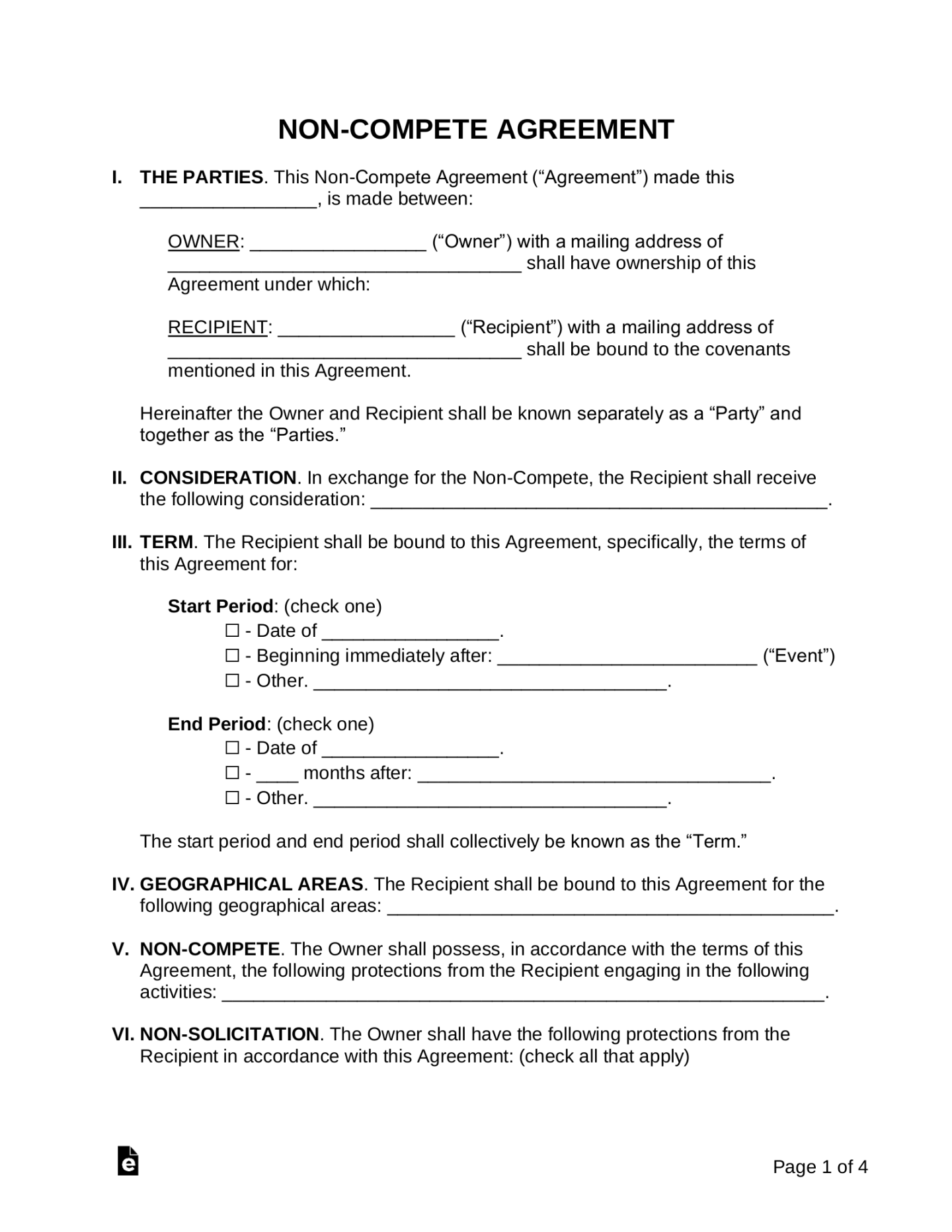 Free Non-Compete Agreement Template - PDF Word – eForms Free Non-Compete Agreement Template - PDF Word – eForms