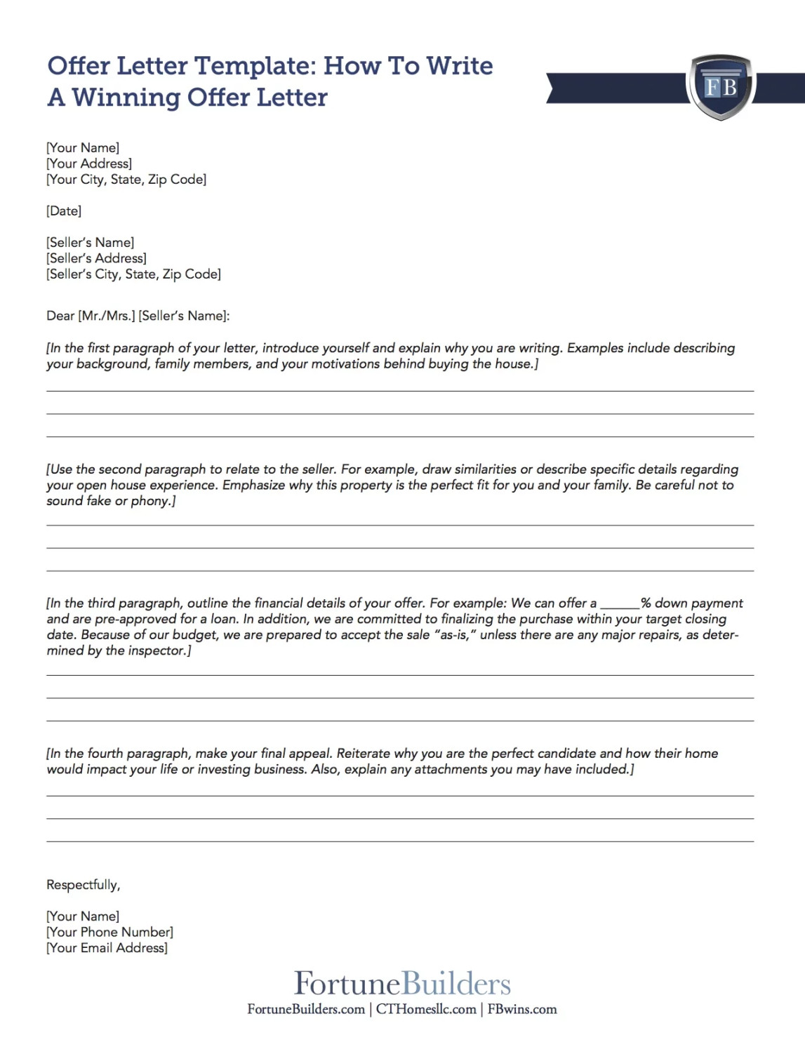 Free Real Estate Offer Letter Template FortuneBuilders Free Real Estate Offer Letter Template FortuneBuilders