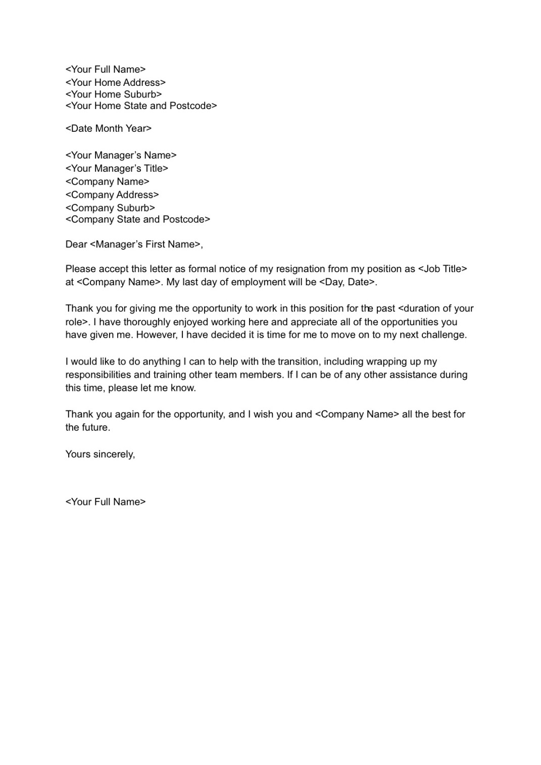 Free resignation letter template - SEEK Free resignation letter template - SEEK
