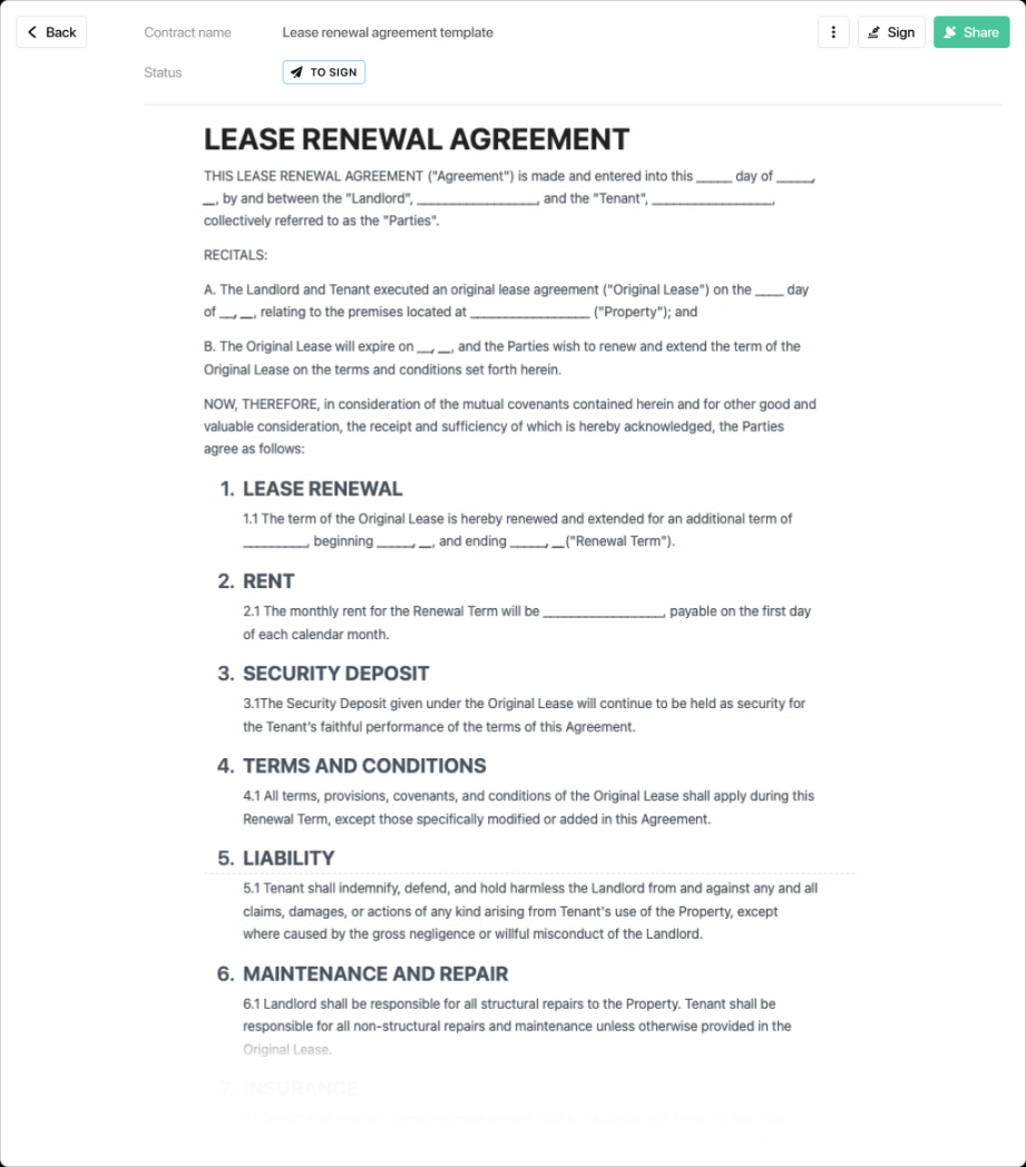 Lease renewal agreement template - free to use Lease renewal agreement template - free to use