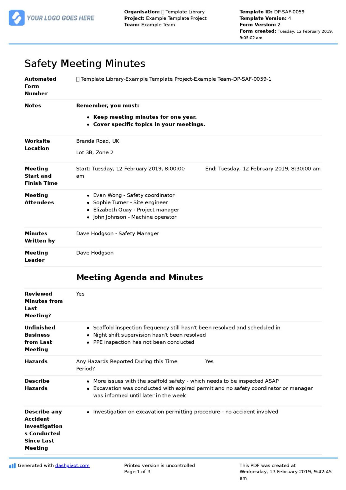 Safety Committee Meeting Agenda and Minutes Template Safety Committee Meeting Agenda and Minutes Template