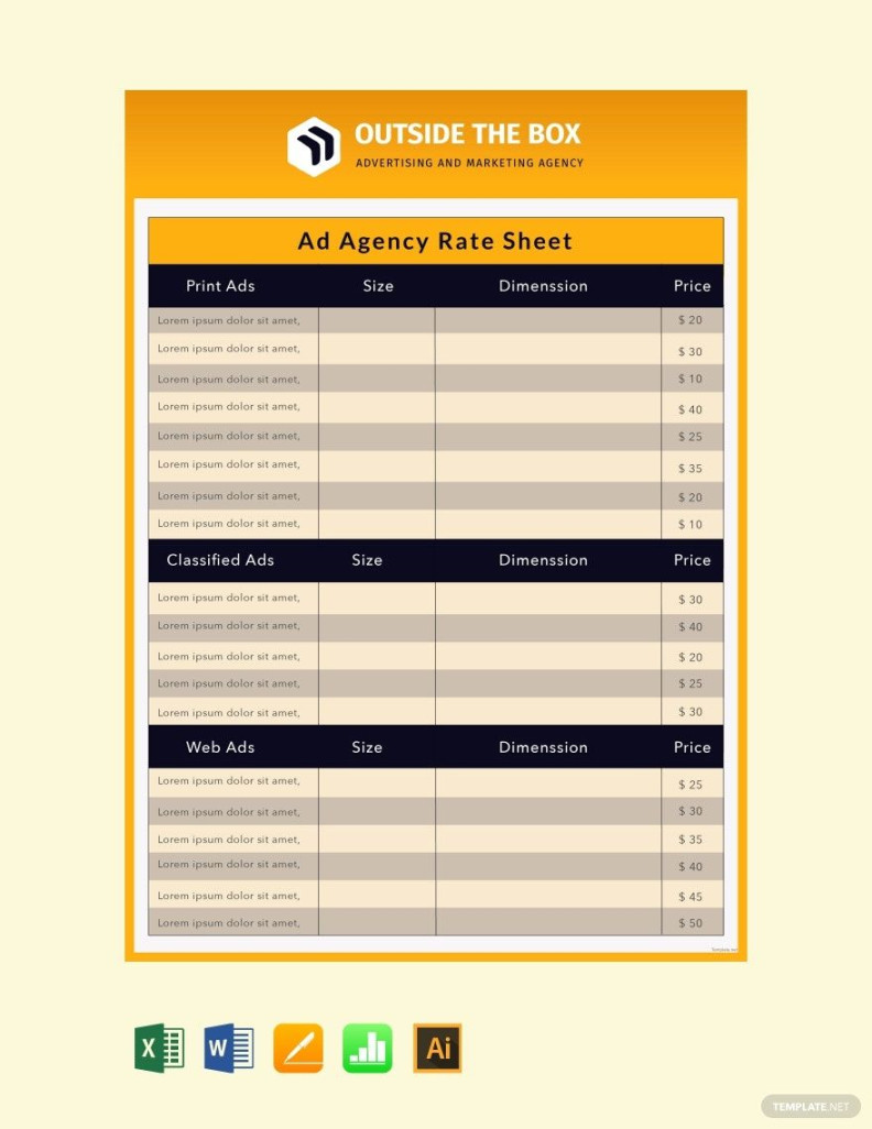 Ad Agency Rate Sheet Template in Excel, Word, Pages, Apple Numbers Ad Agency Rate Sheet Template in Excel, Word, Pages, Apple Numbers
