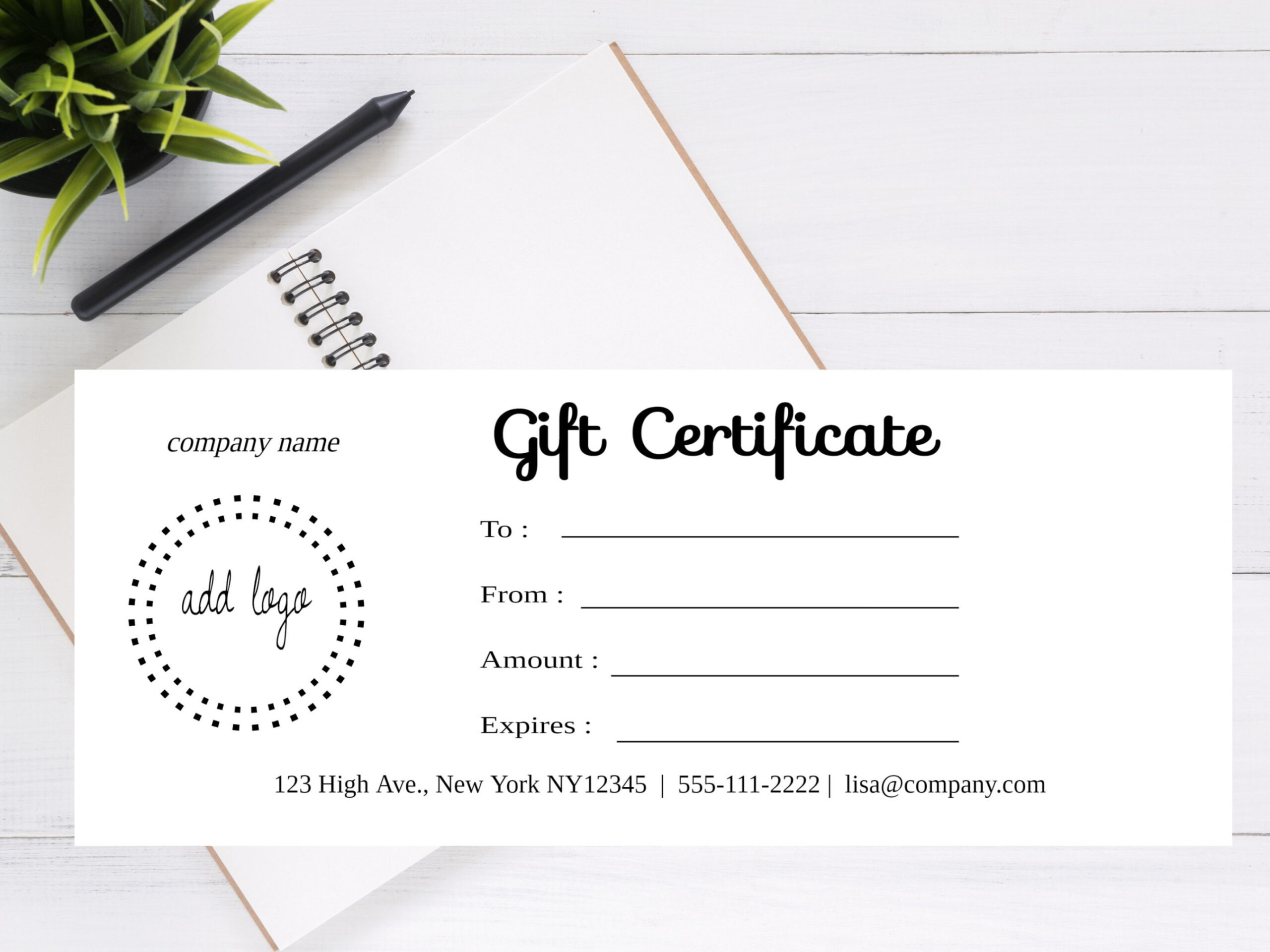 ADD LOGO, Minimalist, DIY Gift Certificate Template, Editable Gift