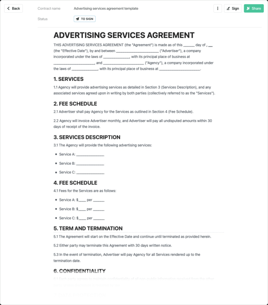 Advertising agreement template - free to use Advertising agreement template - free to use