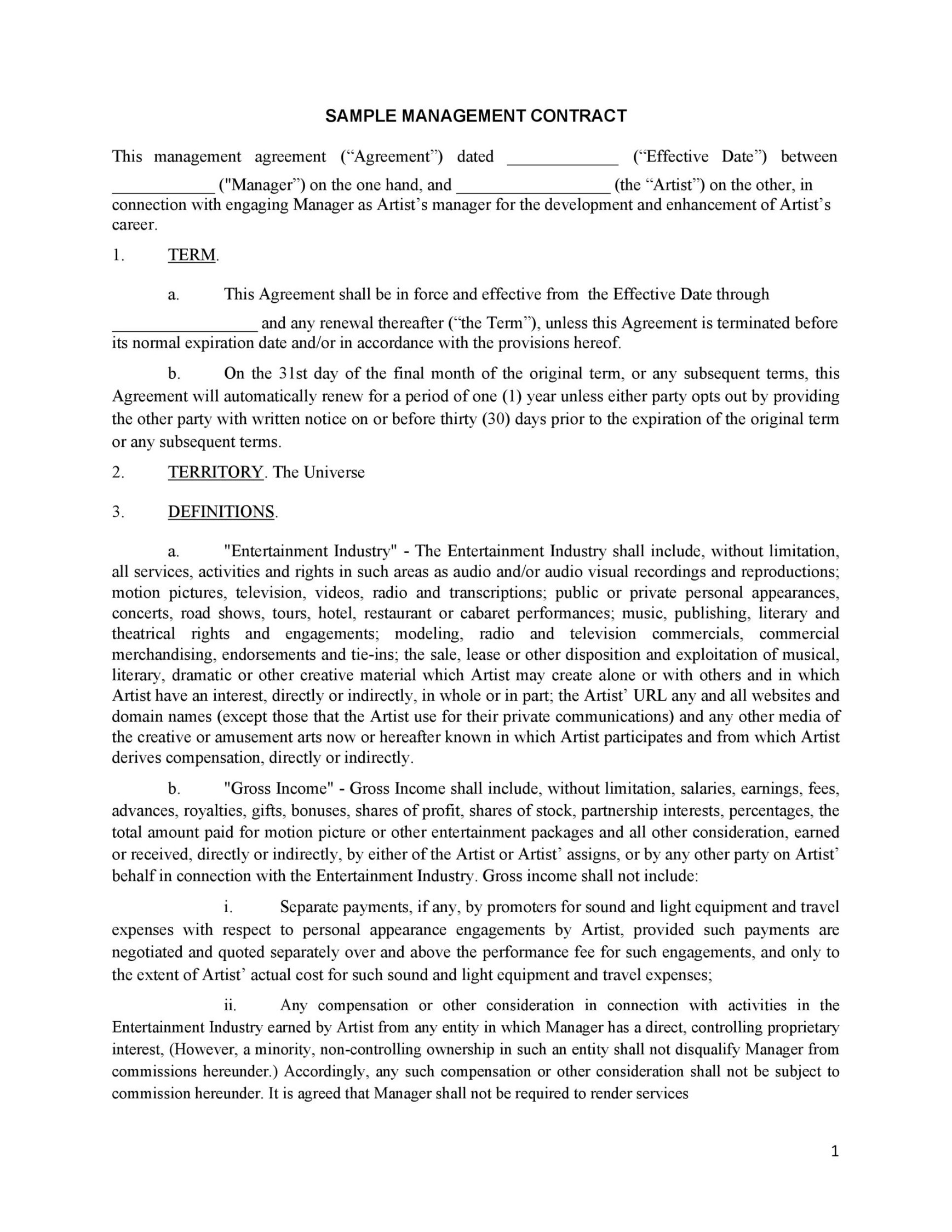 Artist Management Contract Templates (MS Word) ᐅ TemplateLab Artist Management Contract Templates (MS Word) ᐅ TemplateLab