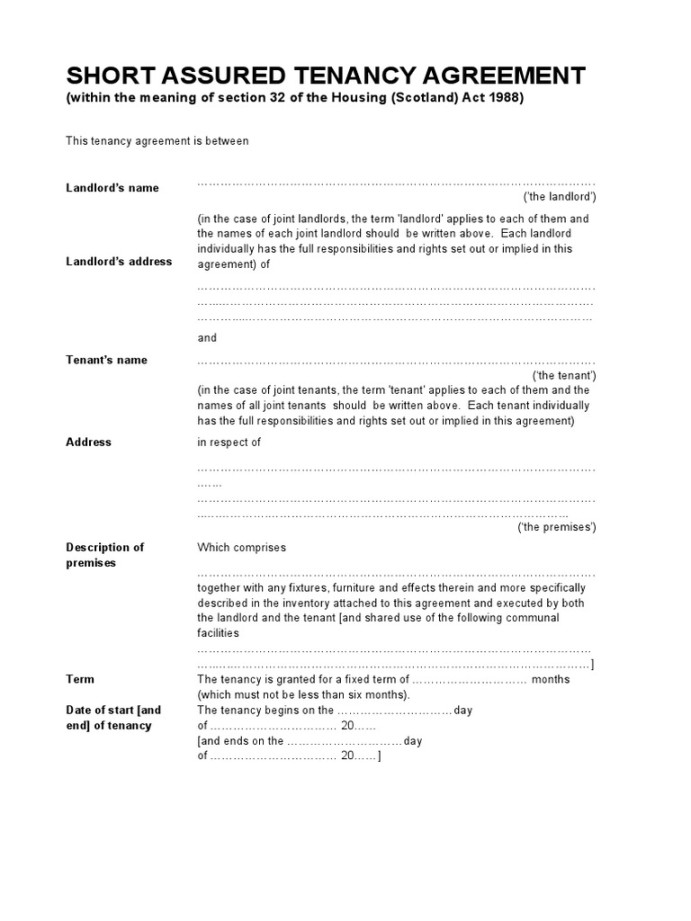Assured Shorthold Tenancy Agreement (Scotland) PDF Leasehold Assured Shorthold Tenancy Agreement (Scotland) PDF Leasehold
