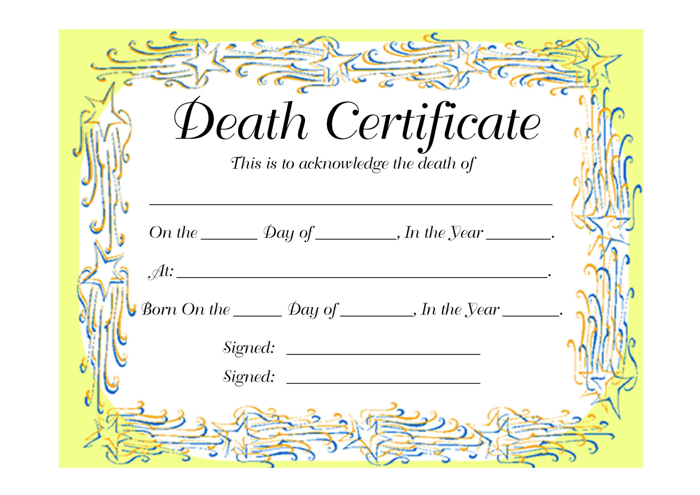 Blank Death Certificate Templates [% FREE] ᐅ TemplateLab