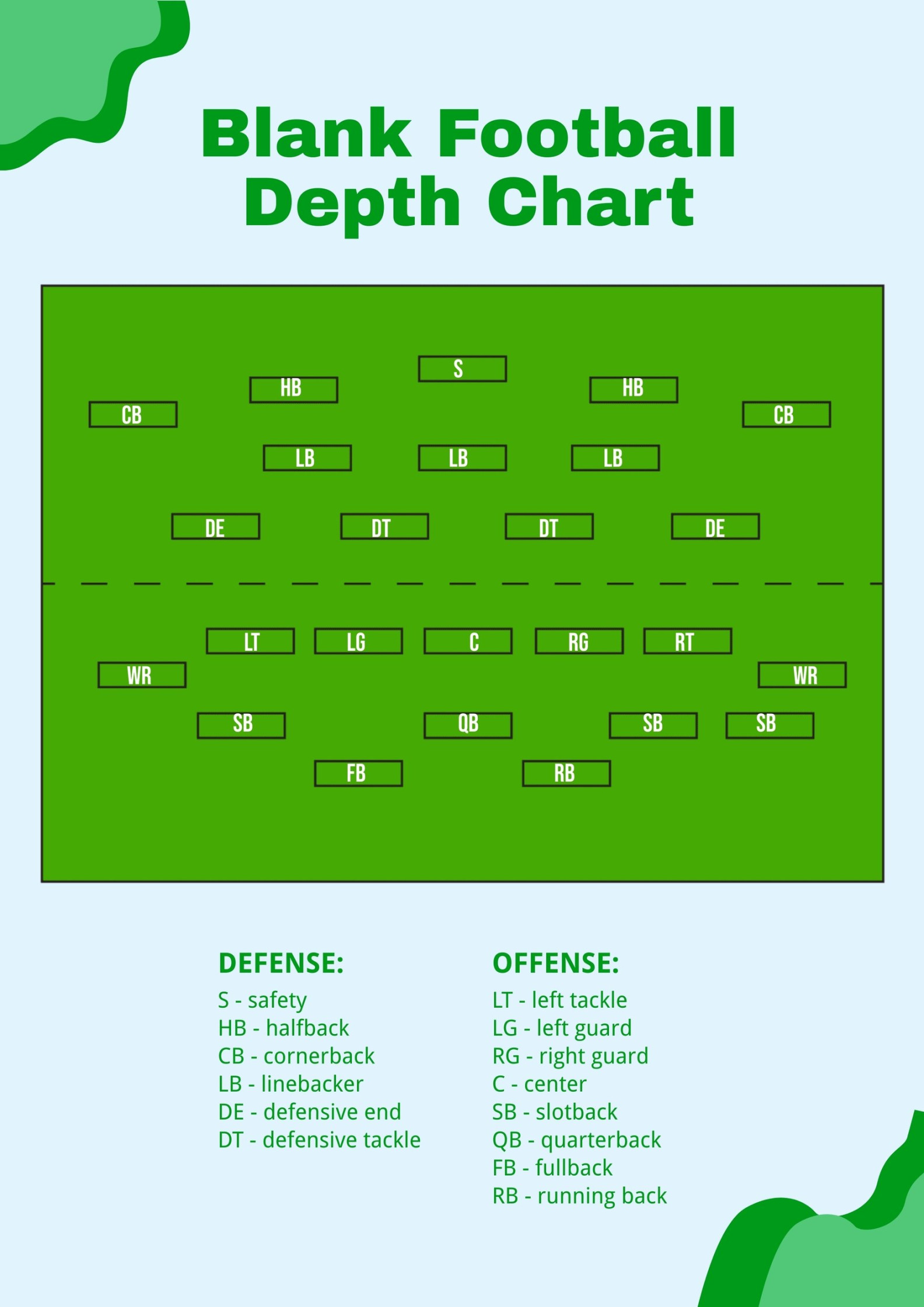 Blank Football Depth Chart in Illustrator, PDF - Download Blank Football Depth Chart in Illustrator, PDF - Download