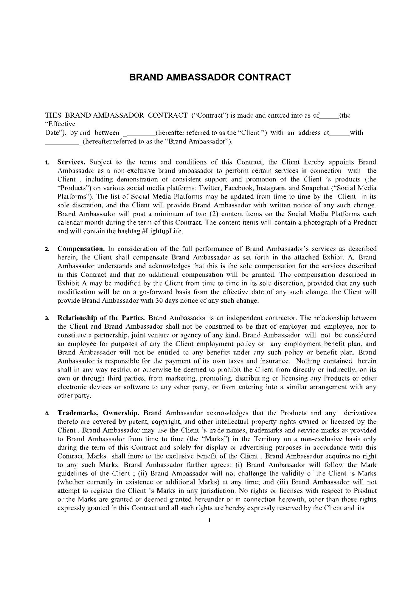 Brand Ambassador Contract Template: Free Sample - CocoSign Brand Ambassador Contract Template: Free Sample - CocoSign