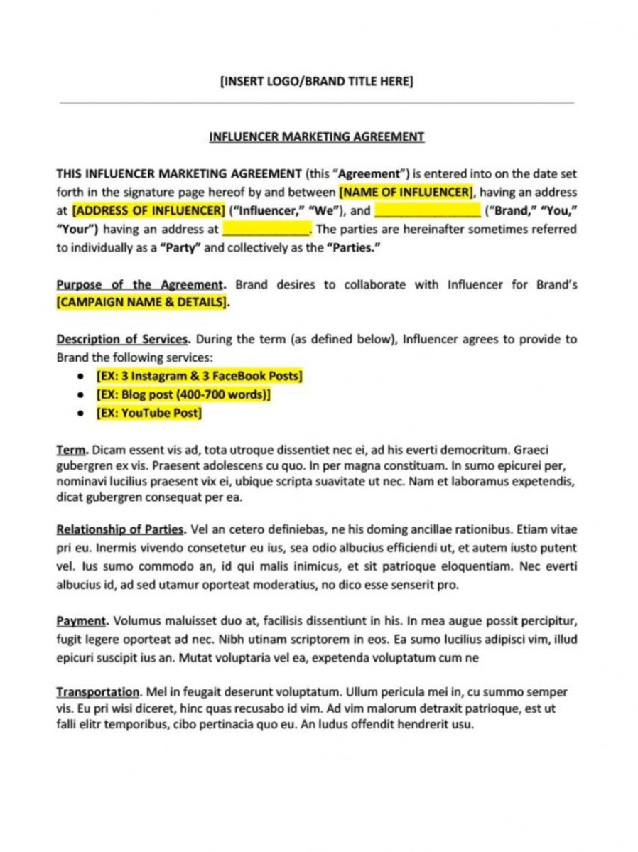 Brand Partnership Agreement Template Brand Partnership Agreement Template