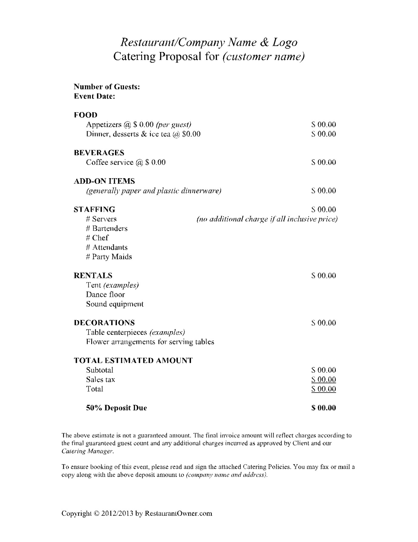 Catering Proposal Template (% Free)  CocoSign