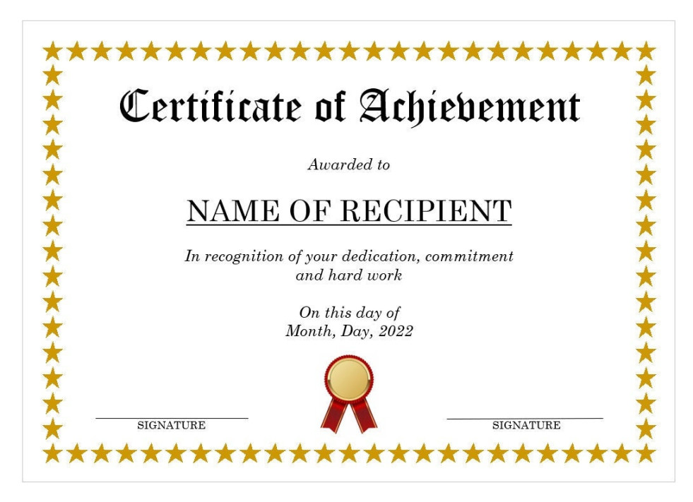 Certificate of Achievement Template Microsoft Word Digital Download Downloadable Printable Editable Template Gold Stars Certificate of Achievement Template Microsoft Word Digital Download Downloadable Printable Editable Template Gold Stars