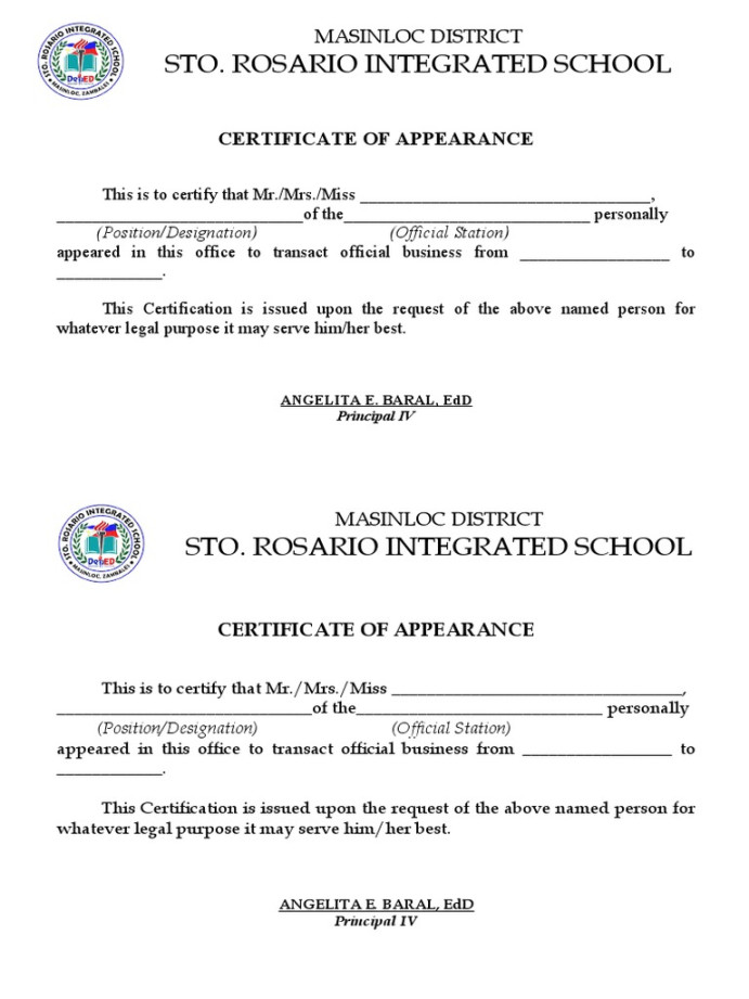 Certificate of Appearance Template PDF Certificate of Appearance Template PDF