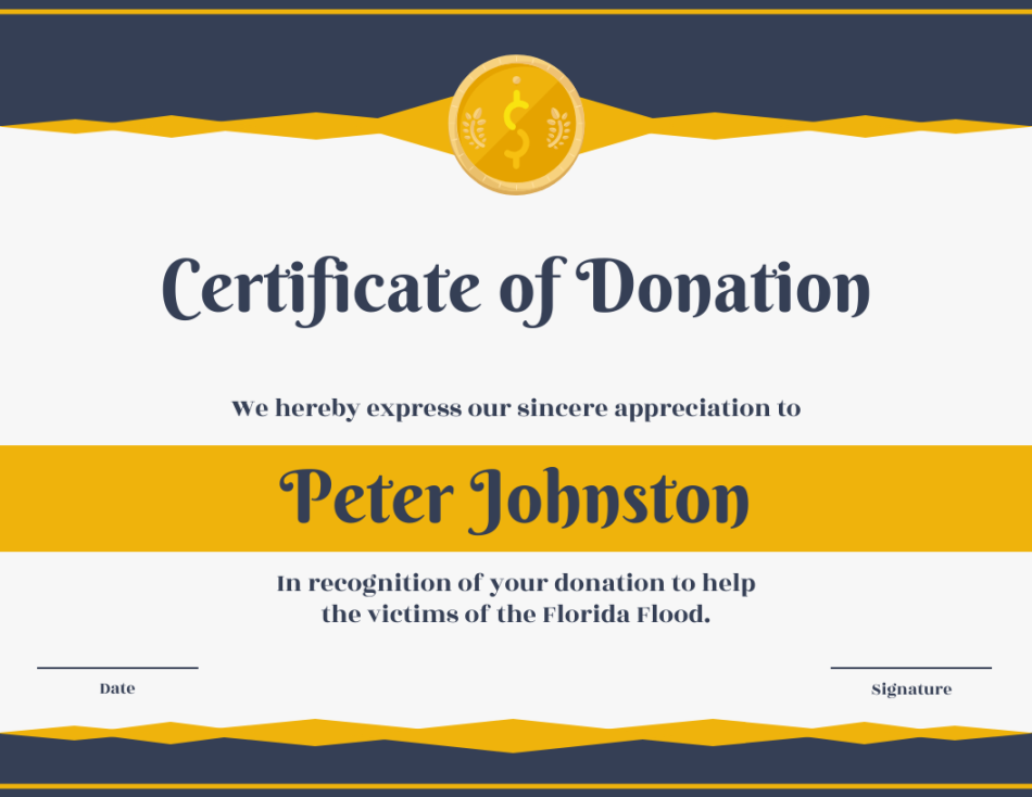 Certificate of Donation Template - Venngage