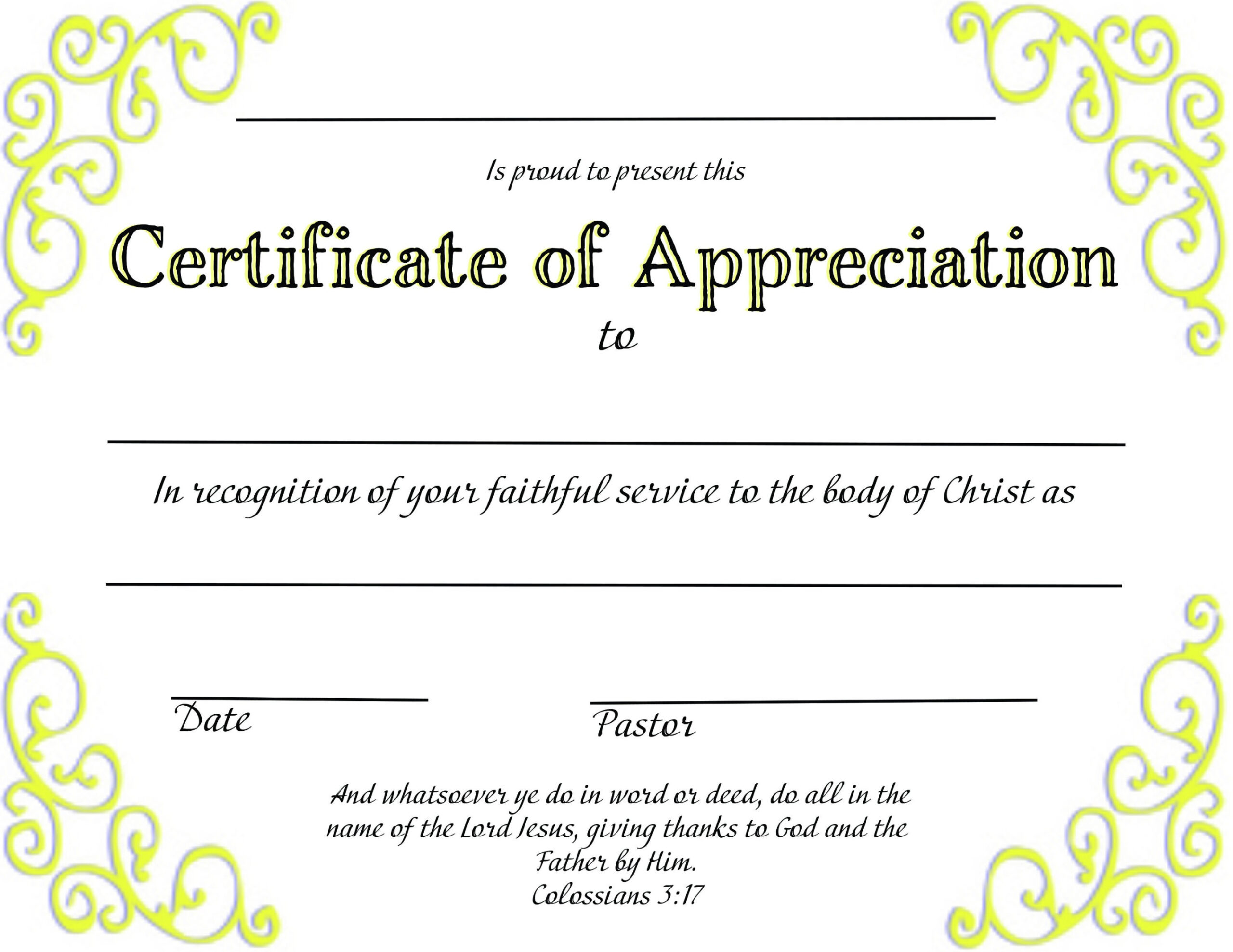 Christian Certificate of Appreciation Generic Printable Christian Certificate of Appreciation Generic Printable