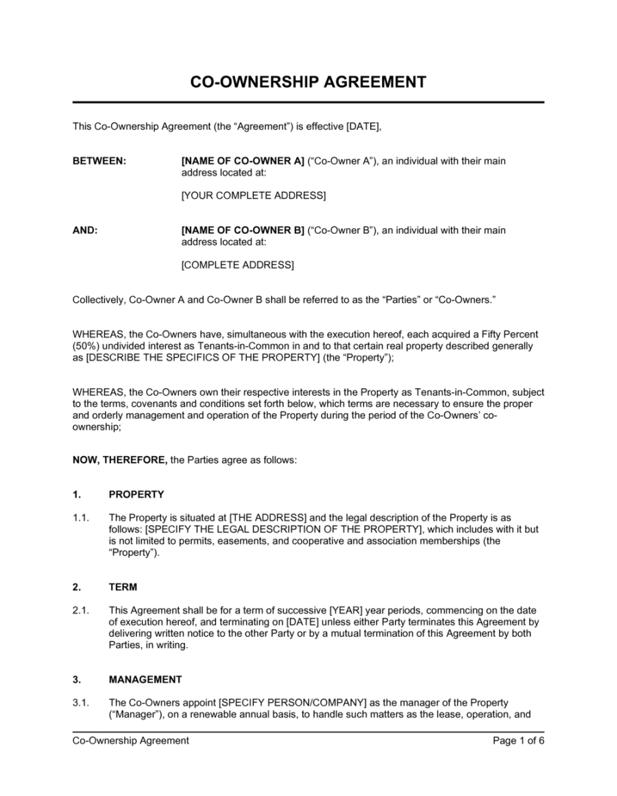 Co-Ownership Agreement Template [Download Co-Ownership Agreement Template [Download