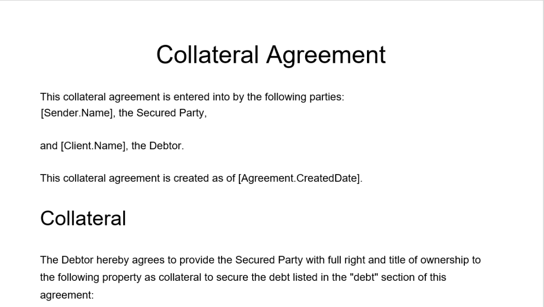 Collateral For Loan Agreement Collateral For Loan Agreement