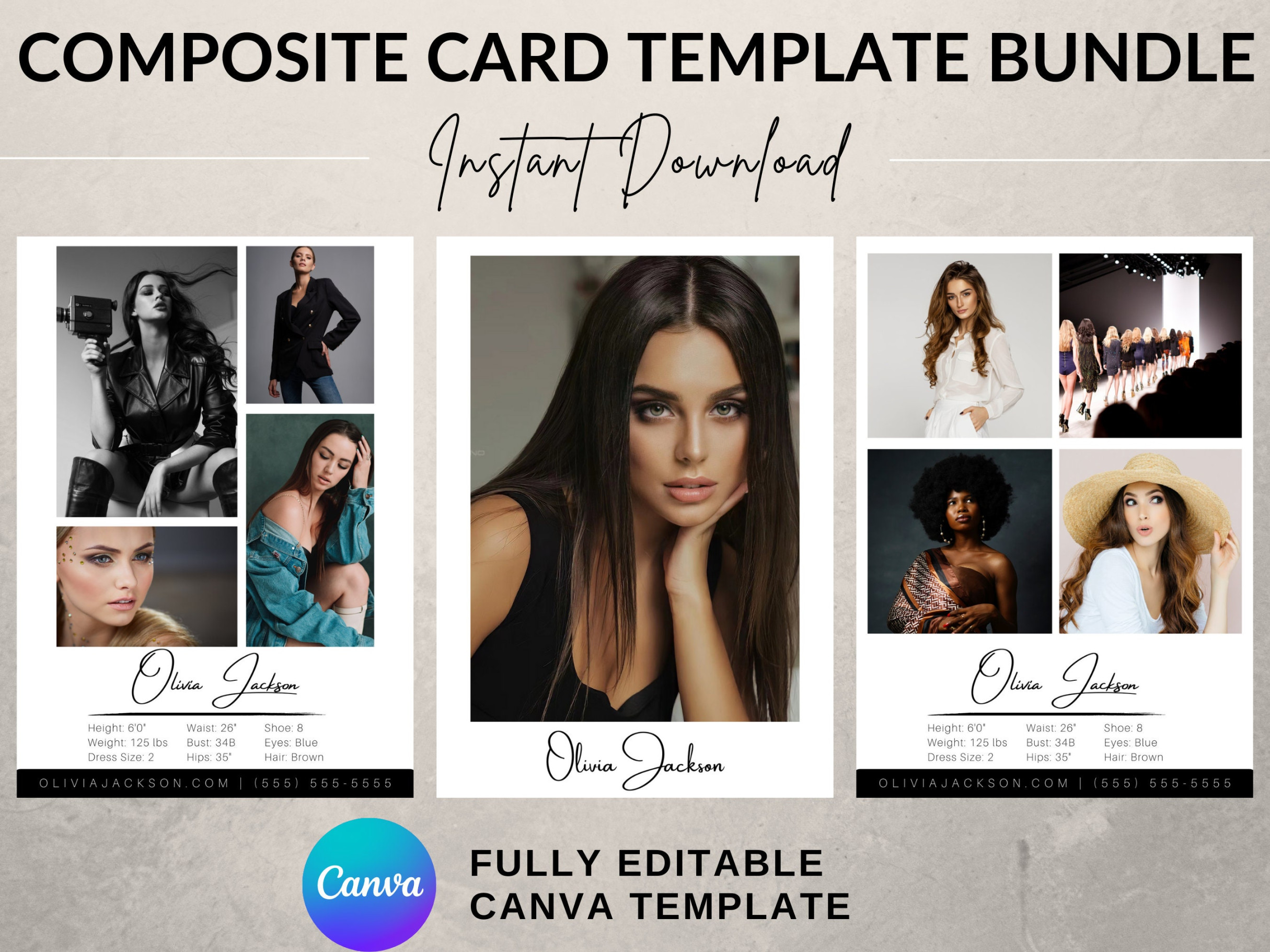 COMP CARD TEMPLATE Bundle Instant Download Model Comp Card COMP CARD TEMPLATE Bundle Instant Download Model Comp Card