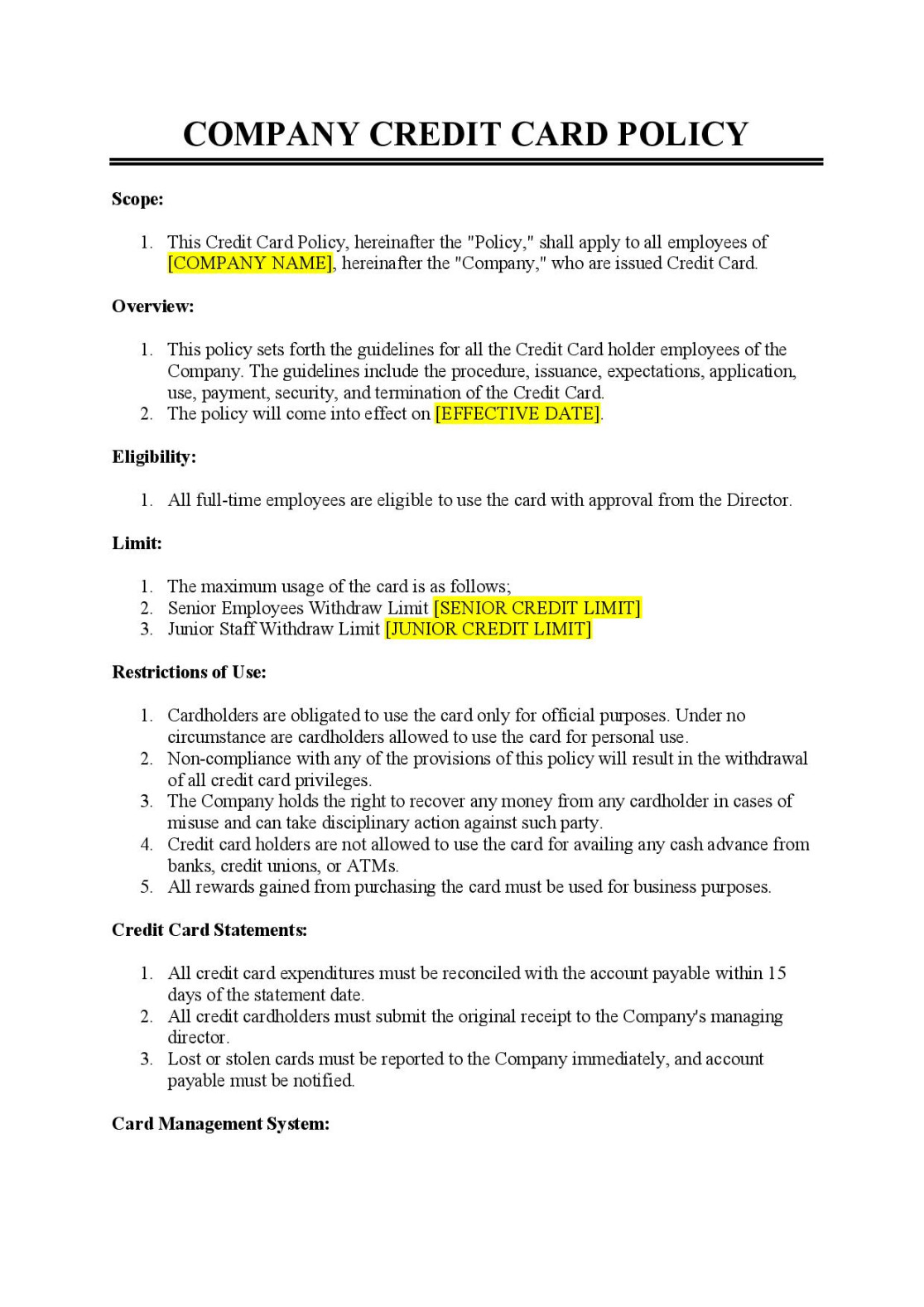 Company Credit Card Policy Template - Free Download - Easy Legal Docs Company Credit Card Policy Template - Free Download - Easy Legal Docs