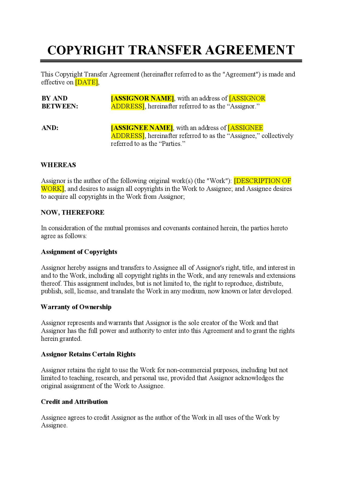 Copyright Transfer Agreement Template - Free Download - Easy Legal Copyright Transfer Agreement Template - Free Download - Easy Legal