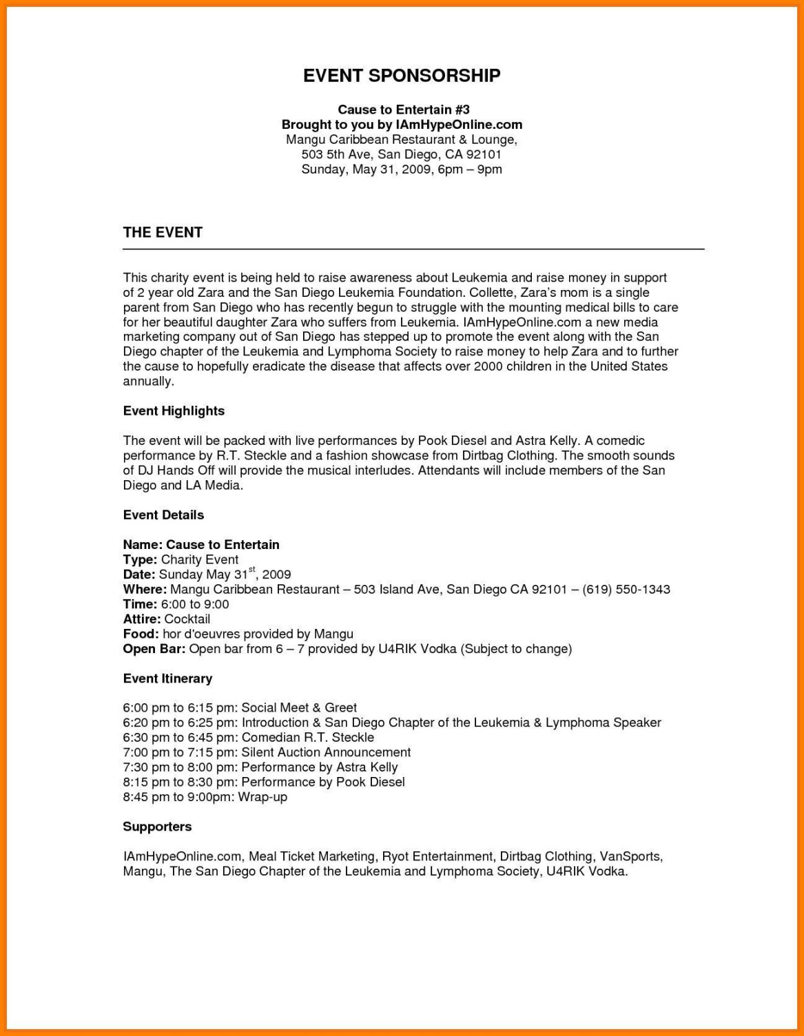 Corporate Sponsorship Proposal Template - Sfiveband
