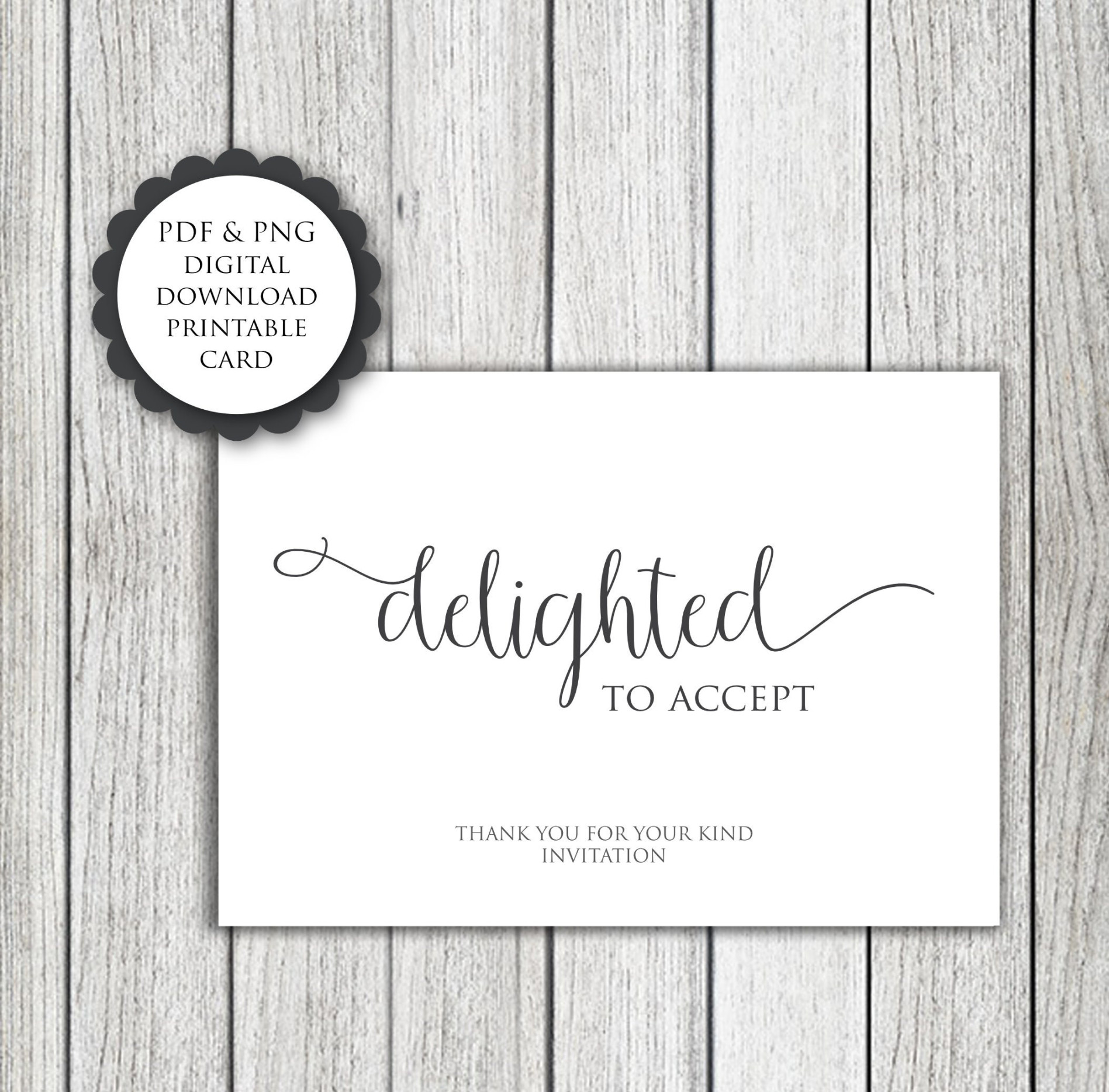Delighted To Accept-Acceptance Card - Printable Card / Instant Download PDF / Card Template Delighted To Accept-Acceptance Card - Printable Card / Instant Download PDF / Card Template