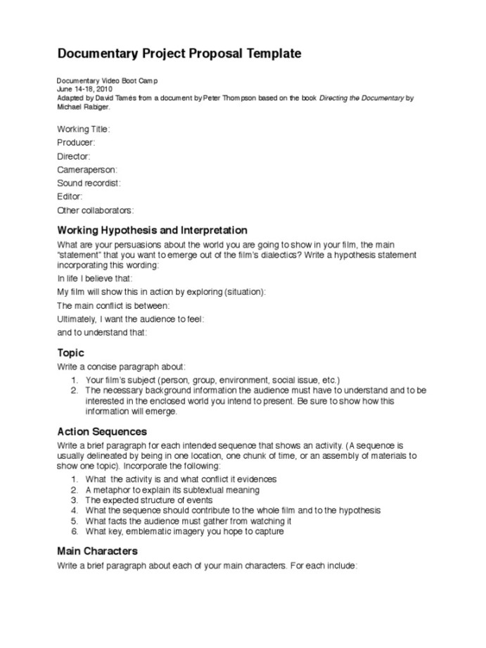 Documentary Project Proposal Template: Working Hypothesis and
