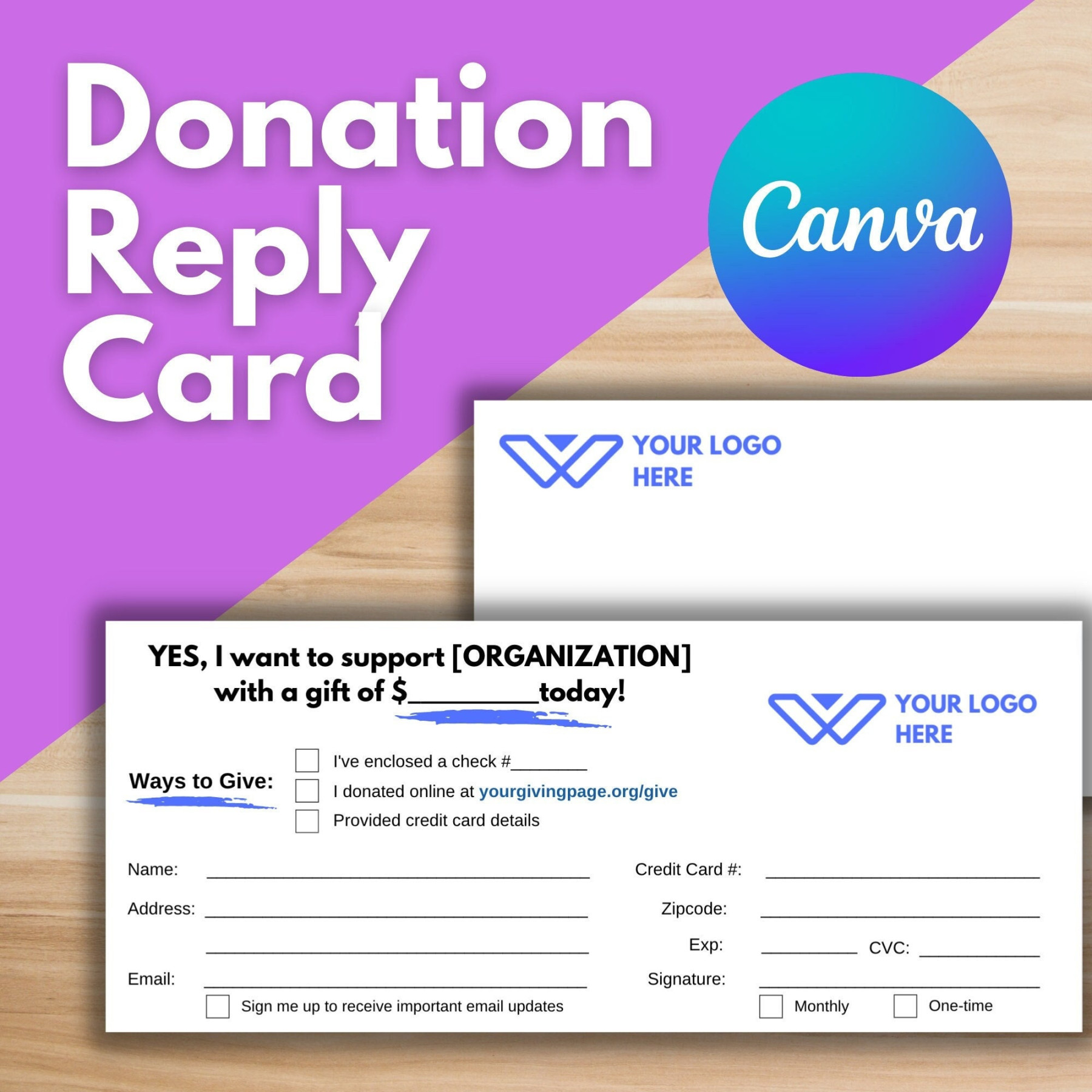 DONATION REPLY CARD Editable Canva Template, Nonprofit Reply Card DONATION REPLY CARD Editable Canva Template, Nonprofit Reply Card
