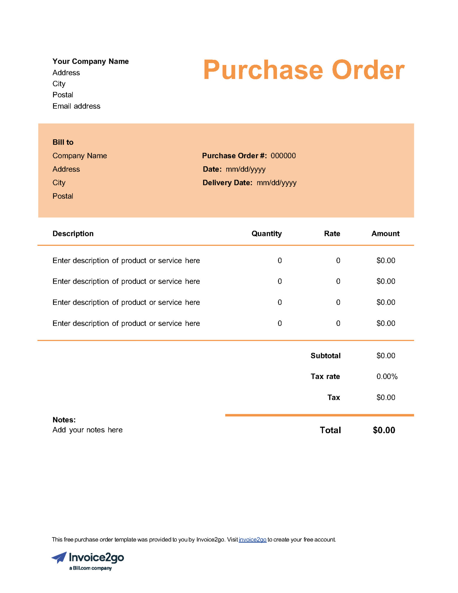 Downloadable Purchase Order Templates  Invoicego