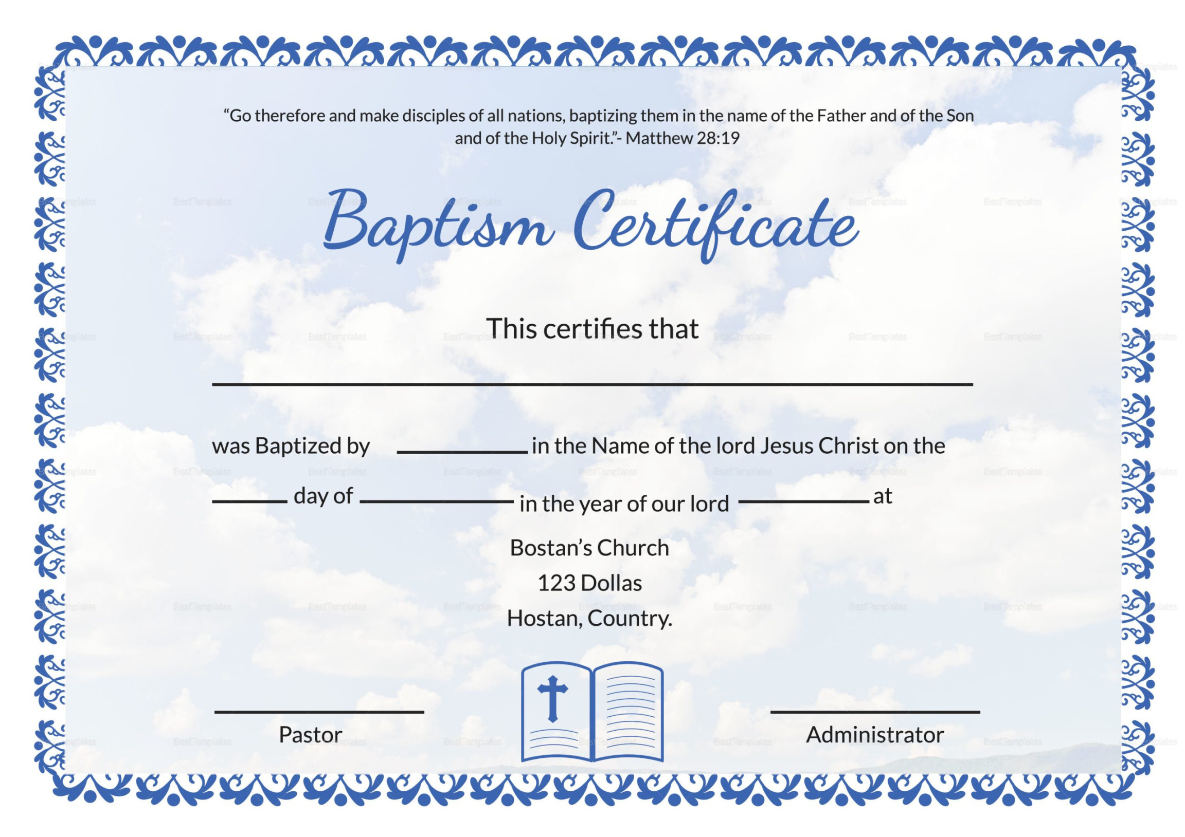 Editable Baptism Certificate Template in Adobe Photoshop Editable Baptism Certificate Template in Adobe Photoshop