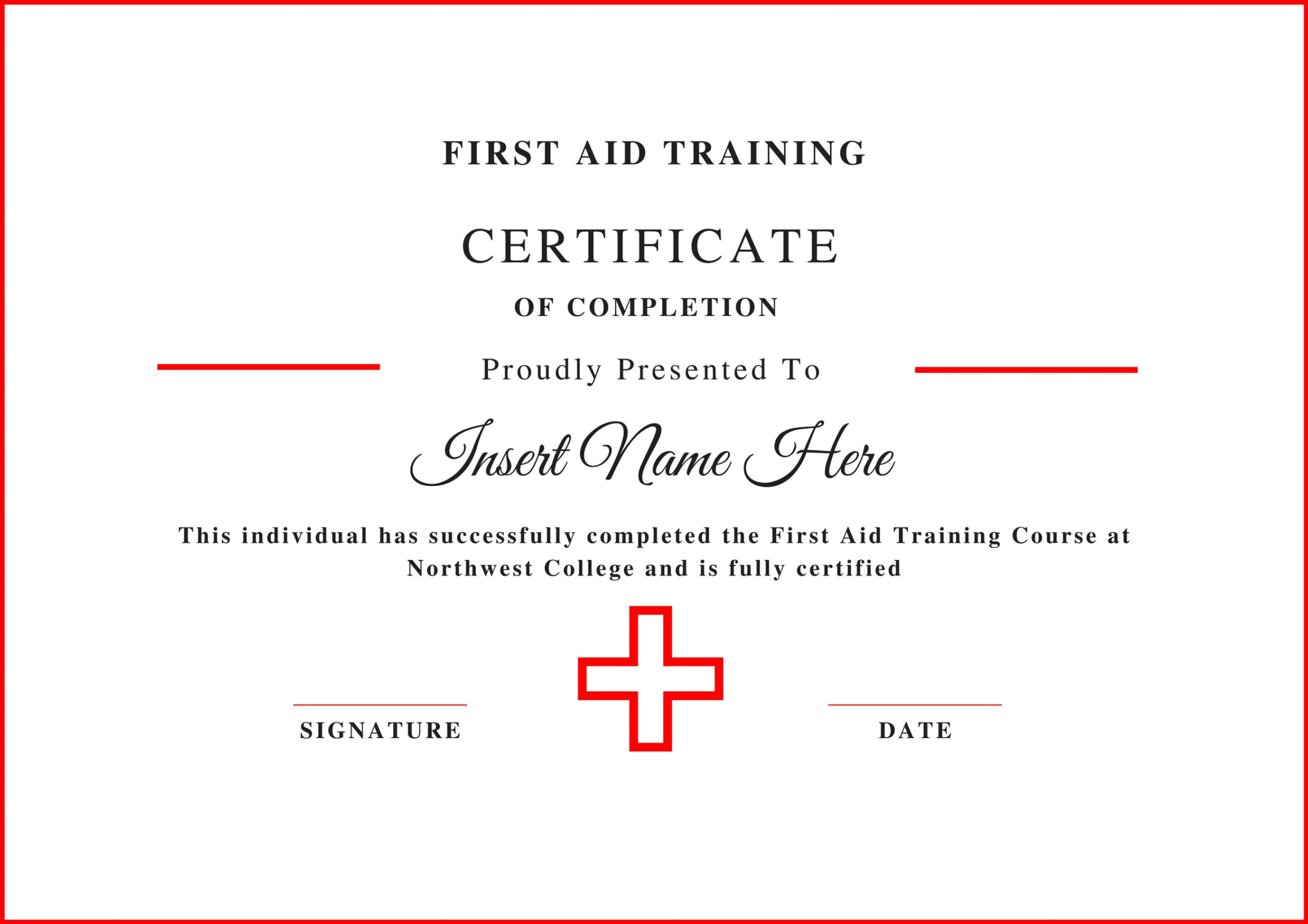 Editable Certificate of Completion, First Aid Training Certificate Editable Certificate of Completion, First Aid Training Certificate