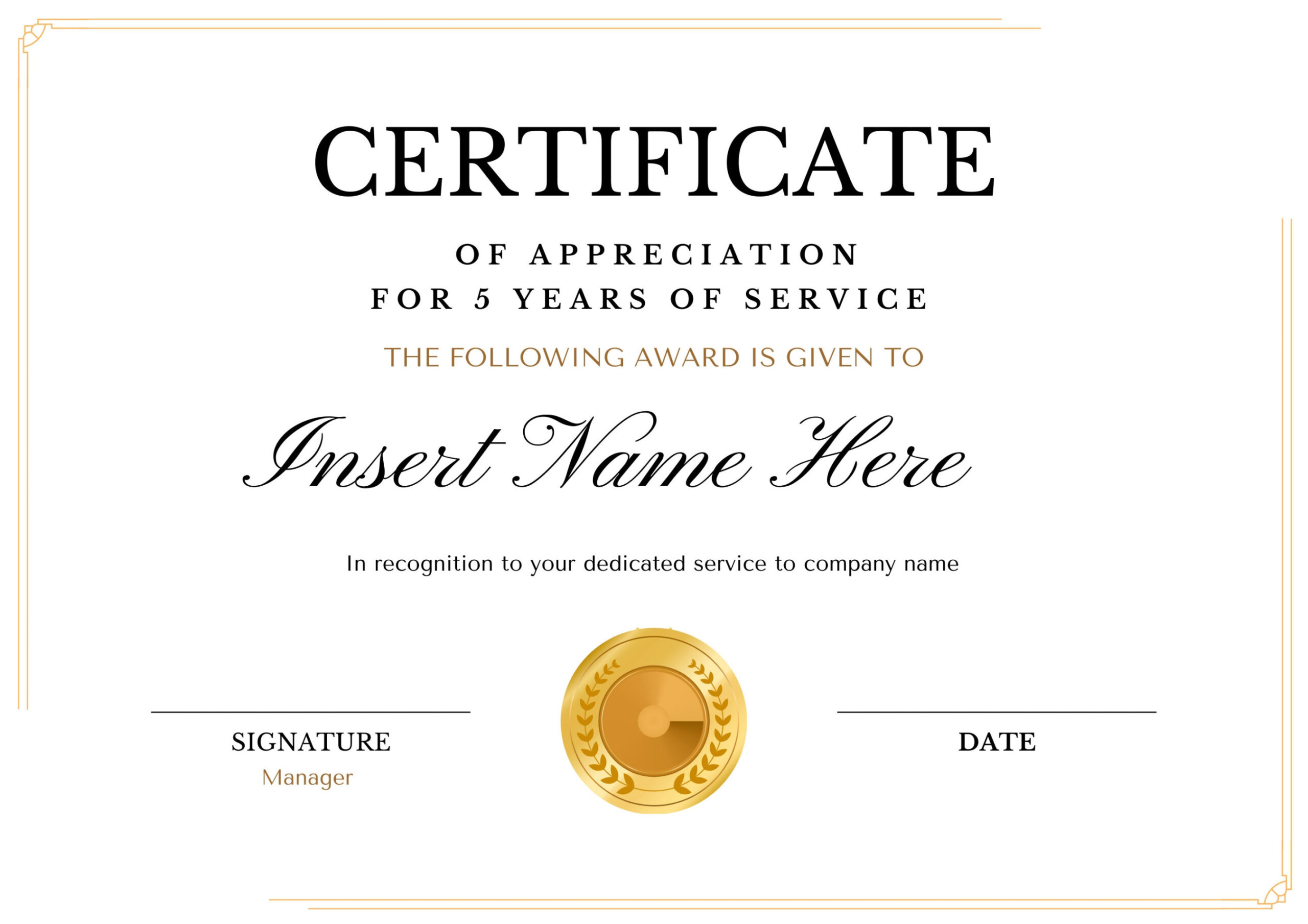 Editable Certificate Years of Service, Elegant Company Award Editable Certificate Years of Service, Elegant Company Award
