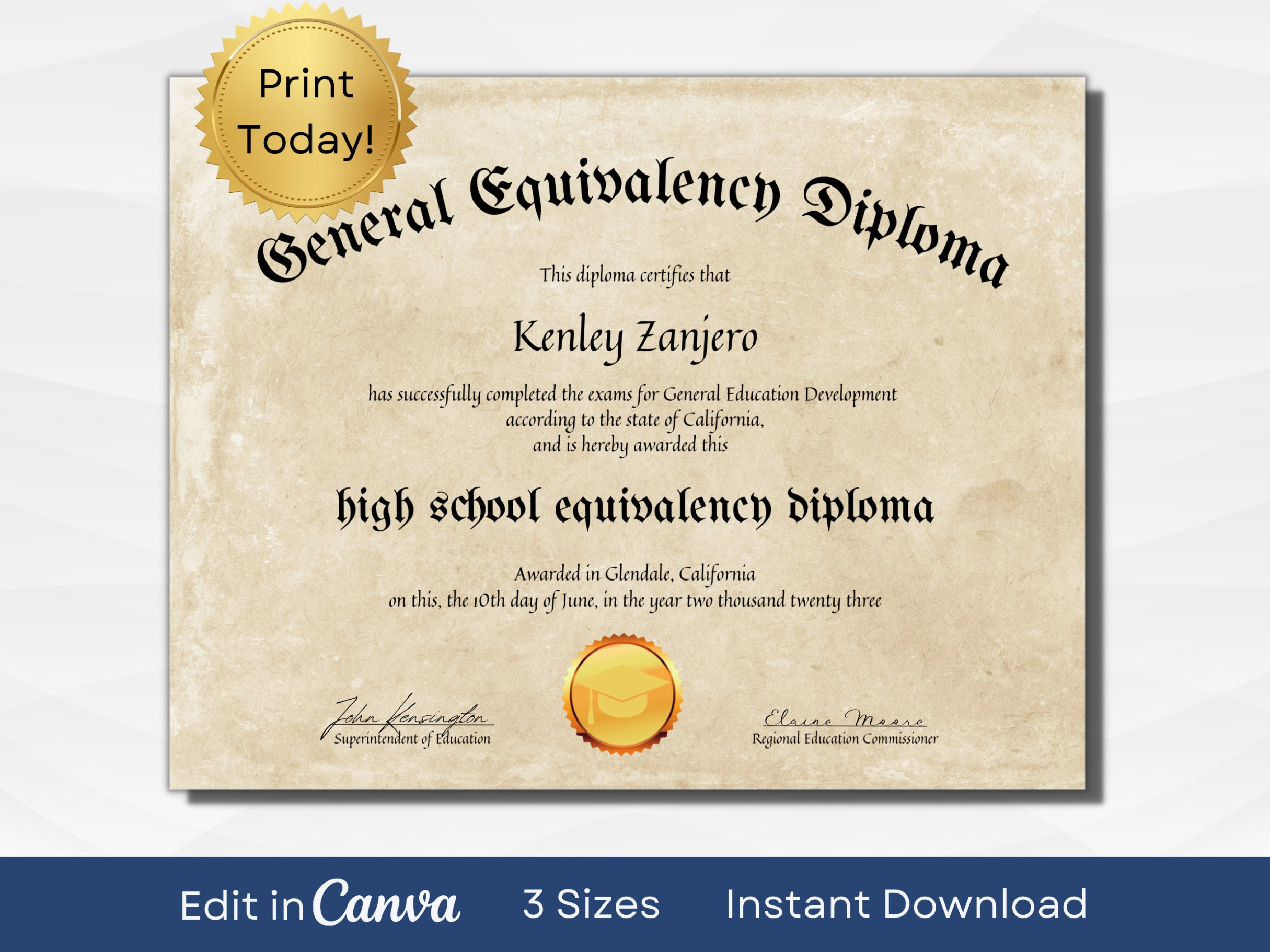 EDITABLE GED Certificate Template Printable High School Diploma EDITABLE GED Certificate Template Printable High School Diploma