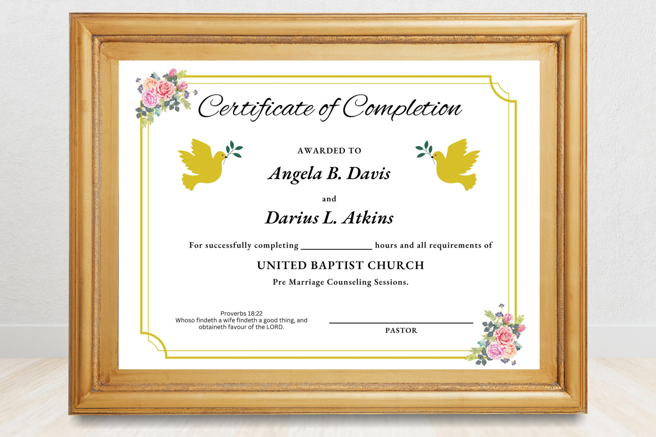 Editable Premarital Counseling Certificate of Completion, Pre