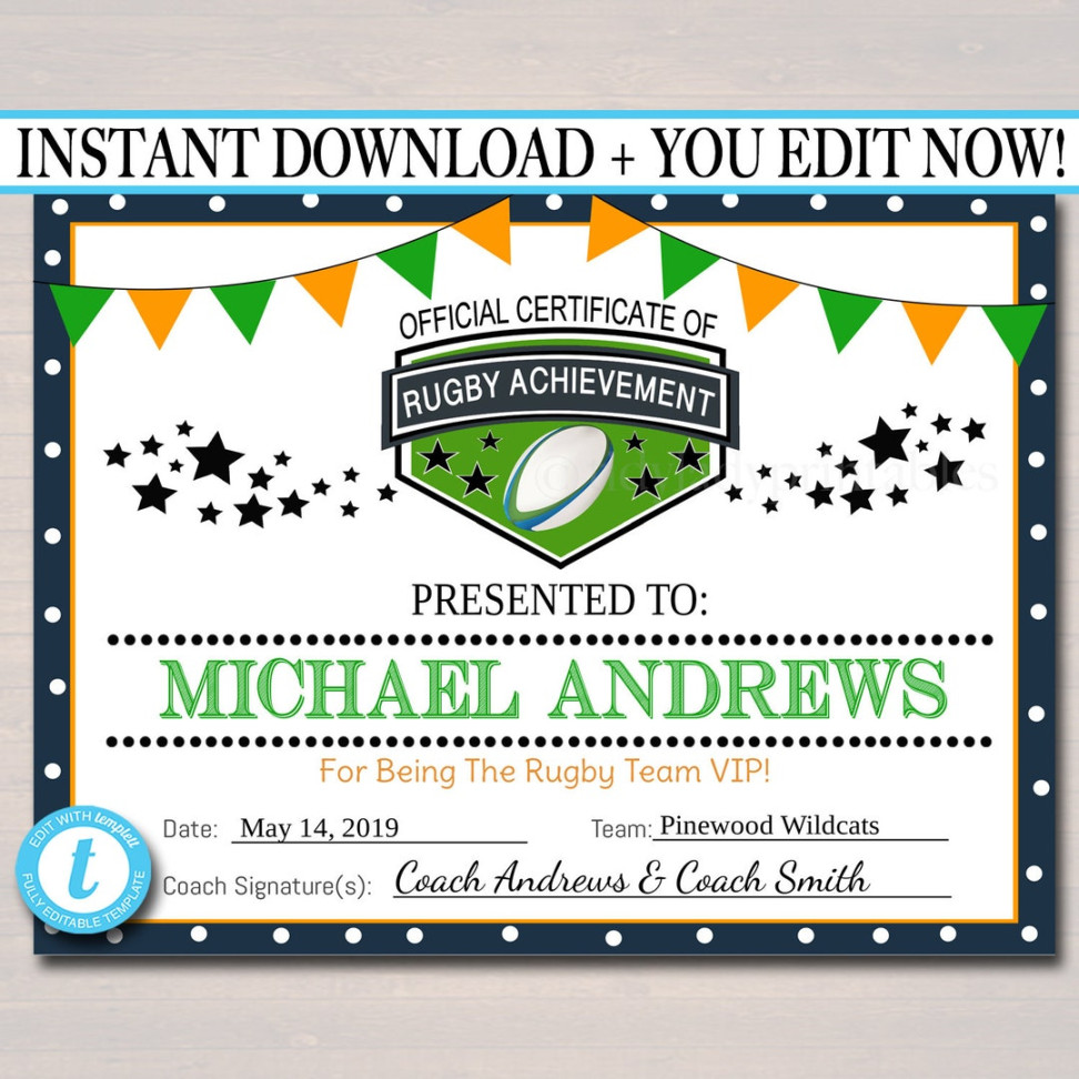 EDITABLE Rugby Award Certificates, INSTANT DOWNLOAD, Team Ruby EDITABLE Rugby Award Certificates, INSTANT DOWNLOAD, Team Ruby