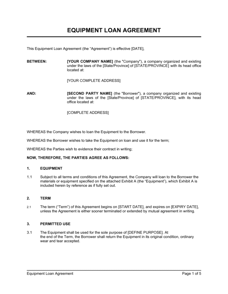Equipment Loan Agreement Template [Download Equipment Loan Agreement Template [Download