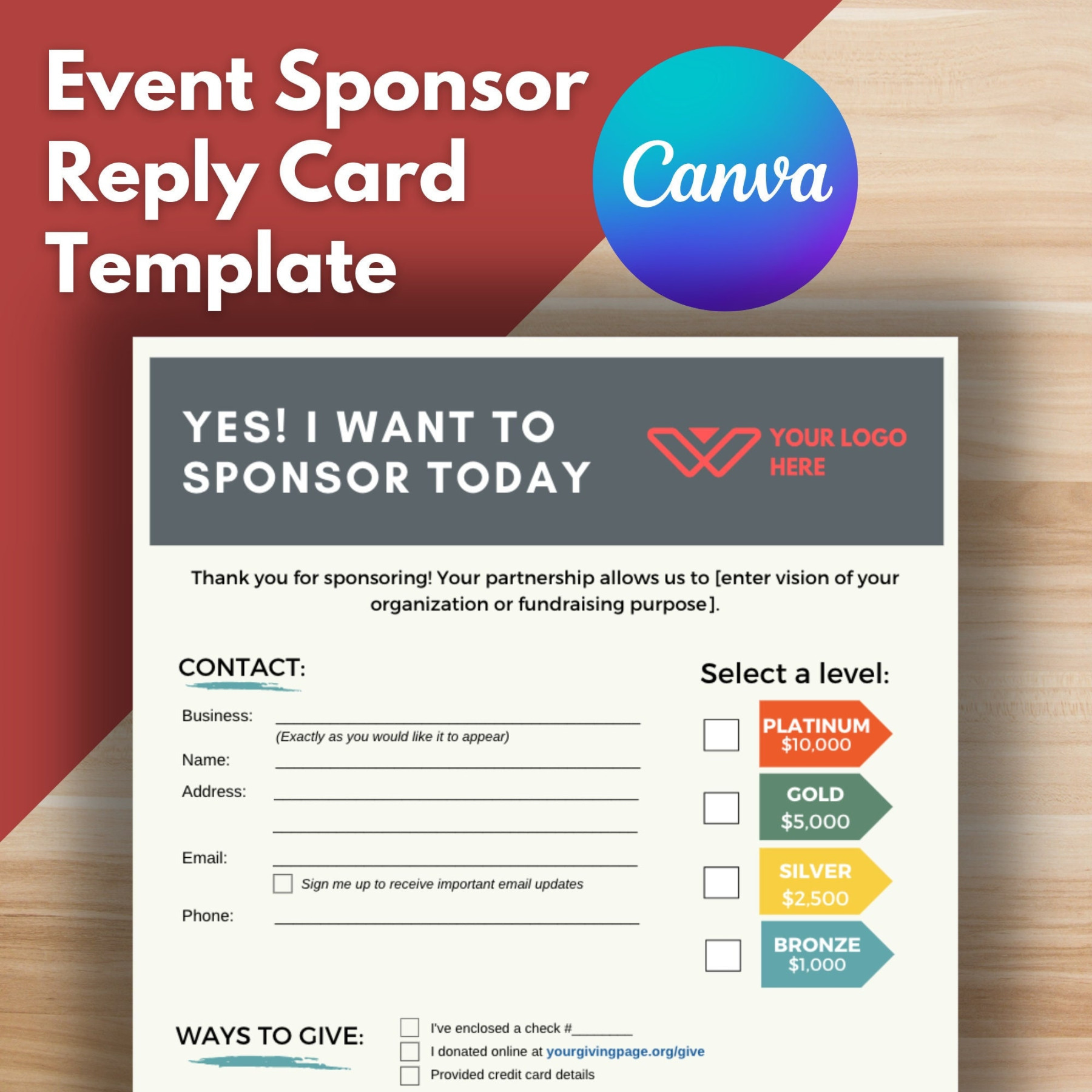 EVENT SPONSOR REPLY Card Template Canva Template, Editable EVENT SPONSOR REPLY Card Template Canva Template, Editable