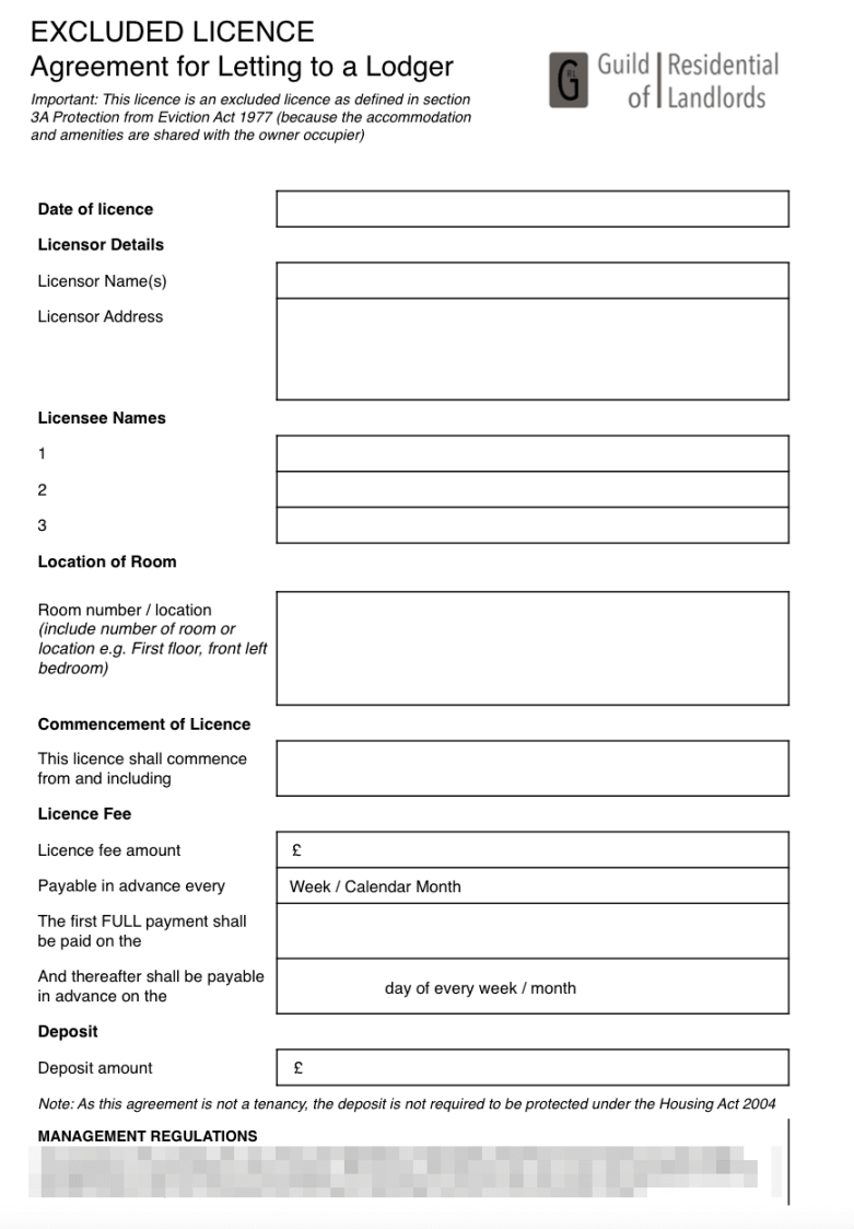 Excluded Licence Lodger Agreement GRL Excluded Licence Lodger Agreement GRL