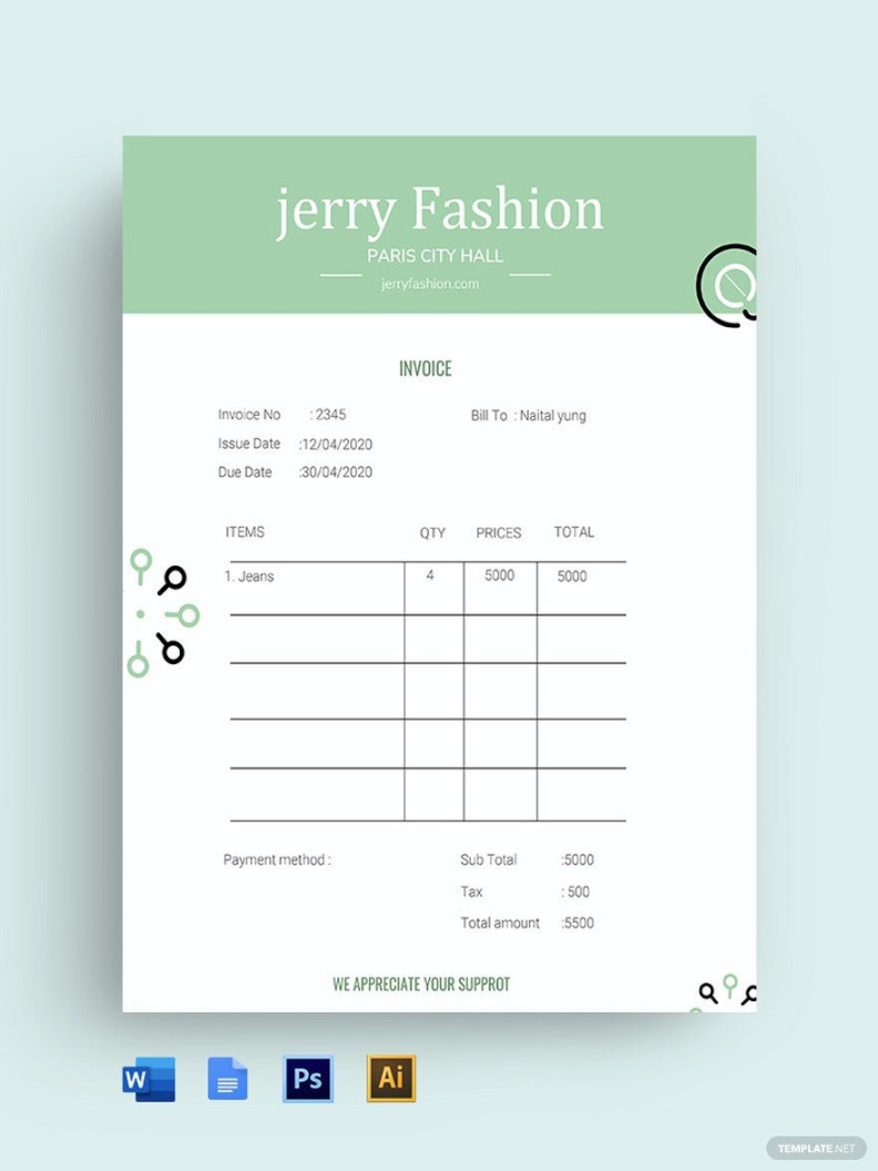 Fashion Store Invoice Template in Excel, Google Sheets, Google
